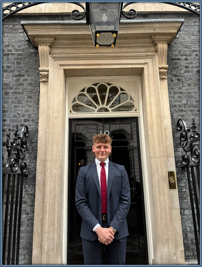 Student outside Number 10 Downing Street