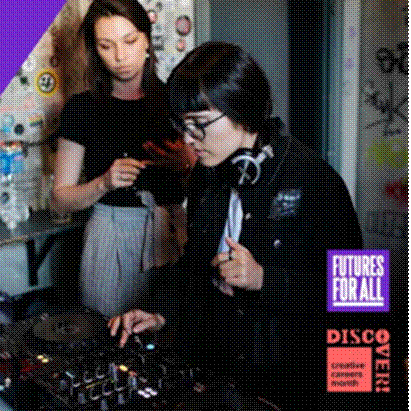 students using a DJ deck